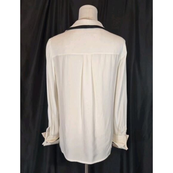 New Frame Black Piped Double Pocket White Silk Shirt XS - Picture 7 of 9